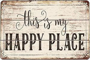 Hioni Letrero de metal con texto en inglés "This is My Happy Place", placa vintage para decoración de pared