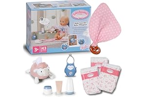 Baby Annabell Babypflegeset - 7-teiliges Puppenzubehör-Set - inkl. Windeln, Taschentuchspender, Pretend Cream & Flaschen, Beißspielzeug & Eulenspiel - Für 36cm & 43cm Puppen - Geeignet für Kinder ab 3