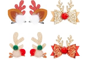MELLIEX 6 Pieces Barrettes À Cheveux De Noël Pinces À Cheveux en Bois De Renne Nœud Papillon Épingle À Cheveux Oreille De Wapiti Accessoires Cheveux De Fête pour Filles Femmes