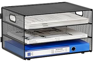 EasyPAG 3 Tier Desktop A4 Office Mesh Tray Desk Tidy File Holder Paper Organiser Magazine Storage Rack,Black