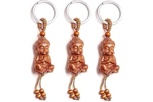 SYLBX 3 Pièces Petit Porte-CléS Bouddha en Bois Pendentif de Sac Bouddha Avec Figure de Bouddhiste Bouddhisme Keychain,Accessoires de Clé de Voiture Bricolage Cadeau Porte-Bonheur