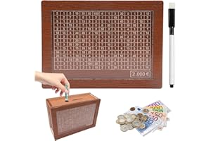 Y.A. LOTUS Tirelire avec Compteur pour 2000 Euros, marquage Amovible en Bois – Caisse à Monnaie réutilisable avec Cible à Cocher