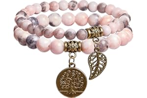 Farfume Pulseras de chakra para mujer - Pulsera de cristales de piedras curativas para mujer Piedras preciosas naturales Yoga Reiki Brazalete - Un juego de pulseras dobles