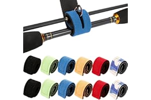 TAIXING 12Pcs Fishing Rod Straps, Adjustable Neoprene Ties Straps for Fishing Rod Fix, Elastic Fishing Rod Belt Ties, Gear Strap Spinning Rod Sea Rod Feeder Rod Carp Rod Wrap Protectors（6 colors）