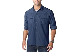 MAGCOMSEN Herren Outdoorhemd UV Schutz Safari Hemd Langarm Schnelltrocknend Funktionsshirt für Wandern Angeln UPF 50+ Arbeitshemd