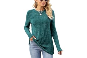 Famulily Women's Long Sleeve Tops Casual Round Neck Ladies Lightweight Knit Jumpers