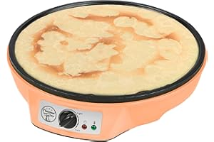 Bestron Crepera de diseño retro, Crepera electrica para crepes de Ø 30 cm, incl. esparcidor de masa y volteador de crepes, con revestimiento antiadherente, 1000 vatios, Color: Naranja