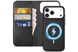 SHIELDON Hülle für iPhone 17 Pro Max 6,9" 2025, Echtleder Handyhülle [Abnehmbar] [Kabelloses Laden] [3 Kartenfach] [Ständer] [RFID Blocker] [Handy-Ösen] 2 IN 1 Magnet Klapphülle - Schwarz