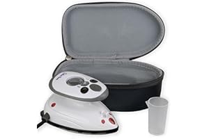 The Quilted Bear Mini Plancha para planchar – Plancha de viaje con cerámica vapor y termostato – Pequeño vaporizador de viaje para coser, artesanía o transferencia (carcasa negra)