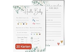‎BARTSCHIBÄR 20 Ratespielkarten für Babypartys - Babyparty Spiele für Gender-Reveal-Party und Babyshower, Tippkarten für Baby Mädchen und Jungen 20 Stück (Eukalyptus)