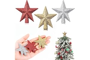 SALGIA 3 Piezas Mini Adorno para Árbol de Navidad, Mini Estrella de la Navidad, Topper de Árbol de Navidad, Estrella de Árbol con Purpurina, para Decoración de Árbol de Navidad, 6 cm/2,3 Pulgadas