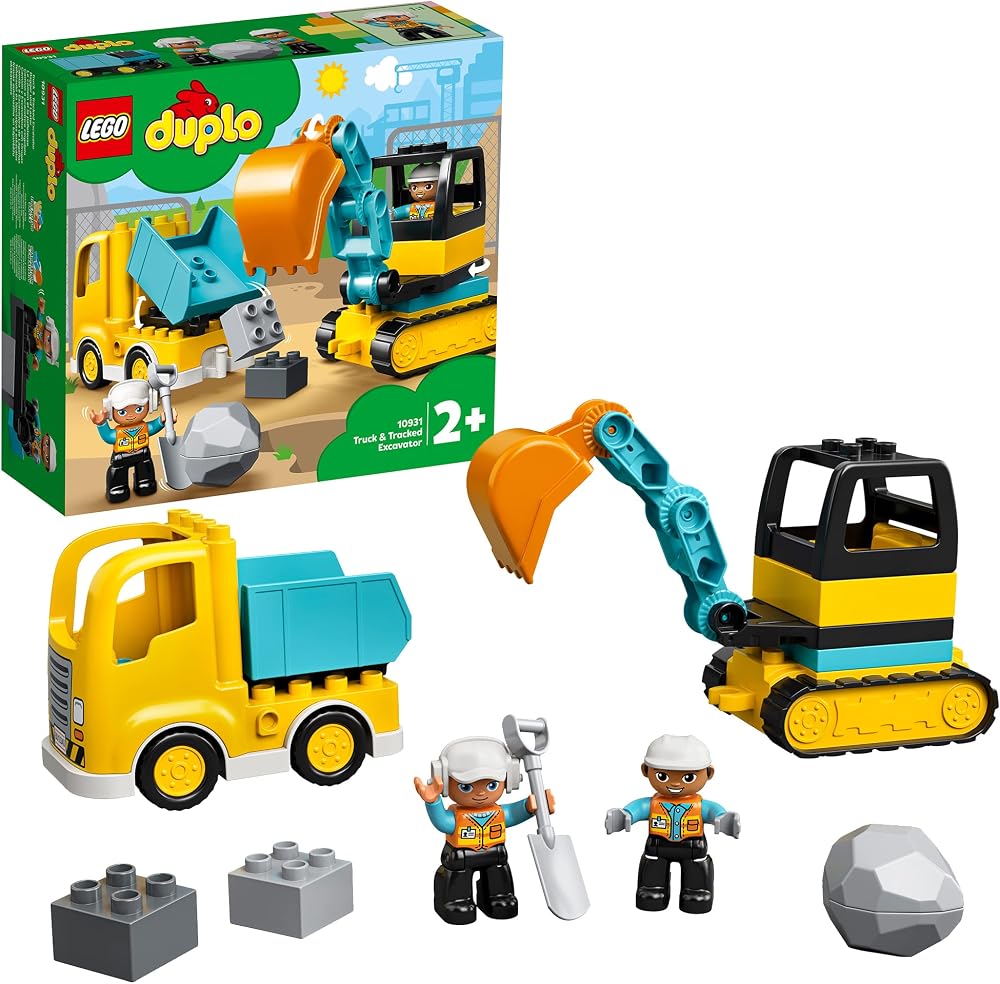 LEGO DUPLO İnşaat Kamyon ve Paletli Kazıcı 10931-2 Yaş ve Üzeri Çocuklar için Kazıcı ve Damperli Kamyon İçeren Eğitici Yapım Seti (20 Parça)