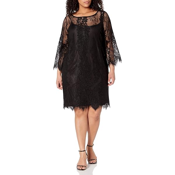 Kensie Women's Keyhole Lace Shift Dress - Short Sleeve Mini Dress