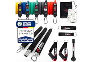 ‎RED RAB Red Rab FREEPUMP Fitness Stange Set 2.0 - Widerstandsbänder Stange Krafttraining & Pilates - Fitnessbänder mit Stange - Home Gym Equipment - Resistance Bands & Bar - Smart Workout Bar Training Zuhause