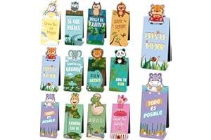COLOFALLA 12pcs Marcapáginas Magnético en Español de Animales Motivadores Inspiradoras Marcadores de Libros Niños Cumpleaños Marcapáginas Infantiles Clip de Página para Suministros Niños Alumnos