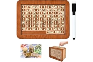 AMSIXNT Tirelire en Bois, Tirelire Reutilisable, Tirelire en Bois avec Chiffres, Tirelire Bois 1000, Tirelire avec Objectif d'épargne et Chiffres à Cocher, Cadeau en Bois pour Enfants