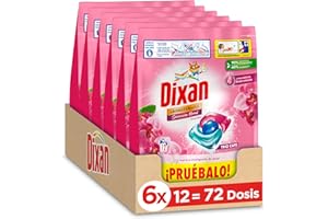 Dixan Trio Caps Aromaterapia Orquídea & Aceite de Macadamia, Detergente en Cápsulas para Lavadora (pack de 6, total: 72 lavados), jabón con aceites esenciales para lavar la ropa