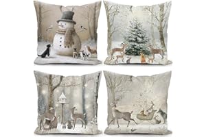 KUNQIAN Christmas Cushion Covers Xmas Decorations Throw Pillow Cover Winter Animal Snowman Grey Set of 4 Christmas Decor For Sofa Living Room Home 18x18 Inch 45x45cm
