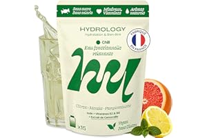 HYDROLOGY - Eau Aromatisée - Pastilles sans sucre - Boisson vitaminée relaxante - Hydratation quotidienne - 15 pastilles effervescentes - Végan & naturel - Citron Menthe Pamplemousse - Chill