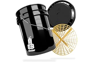 MAGIC BUCKET Sac de lavage à la main pour voiture avec couvercle de seau assorti 5 GALLONES US env. 20 litres | Avec seau Grit Guard Filtre à saleté | Kit de lavage Noir/jaune