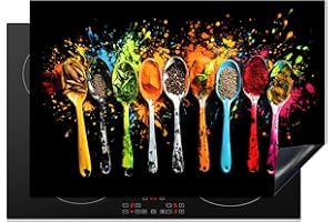 KitchenYeah© Coperchio Piano Cottura 78x52 cm Cucina Copri Fornelli Tappetino Induzione Antiscivolo Piastra Protezione Cucchiai - Spezie - Moderno - Graffiti - Colore