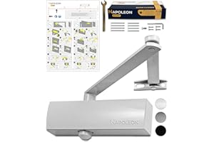 NAPOLEON N-1000 Robuster Automatischer Türschließer - Kommerziell & Residential - Türen von 20Kg bis 60Kg Größe 3 - Bohrschablone - Einfache und Schnelle Montage (Weiß)