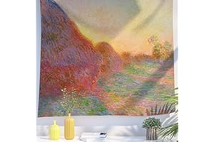 Berkin Arts Decoración Tapiz para Colgar en la pared Fondo de Tela de Poliéster Premium Post impresionismo Gran pintura naranja 130 x 150 CM(Claude Monet - Montones de Trigo)
