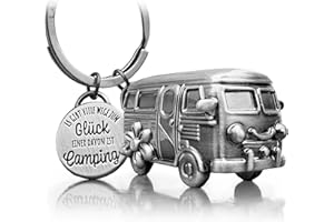 LANOLU Breloczek do kluczy na kemping, szczęście, do przyczepy kempingowej, prezent na kemping i do kampera, akcesoria z metalu, Vintage srebro