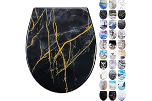 Fanmitrk WC Sitz mit Absenkautomatik, Toilettendeckel mit Quick Release Funktion, Klodeckel Montage von oben, Duroplast Toilettensitz mit Motiv (marmor b)