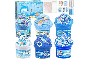 AMCHLEL 6 Pezzi Fluffy Butter Slime Set, Blu Crystal Slime per Bambini, Butter Slime Set, Putty Giocattoli, DIY Slime Morbido ed Elasticizzato per Bambine e Bambini Feste Regalo