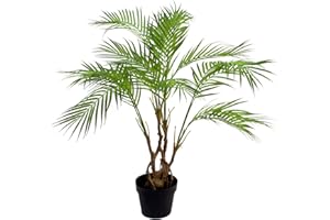 Leaf AZ-PALMNEW Hoja Artificial Palma Planta Torcida Detalle Tronco, Areca Natural 90cm, 90 cm, Madera Materiales Mixtos