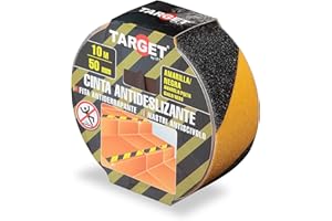 TARGET Cinta Antideslizante Adhesiva, Seguridad, Escaleras, Rampas | Para interior y exterior, Anti caída (AMARILLO y NEGRO, 10 M X 50 mm)