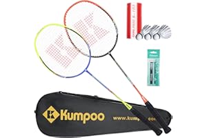 KUMPOO Badminton Rackets Set of 2 Carbon Fiber Shaft Badminton Racket, Badminton Racket Set with Grip & Bag, Pro Badminton Racquet Durable for Beginners Adults Outdoor Sports Games Gyms