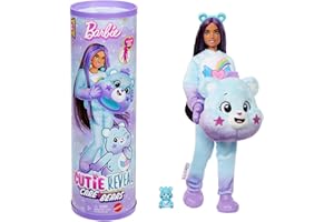 Barbie Cutie Reveal Care Bears Doll & Accessories, Series 2 Dream Bright Bear with 10 Surprises Including Color Change & Mini Bear, JFV61