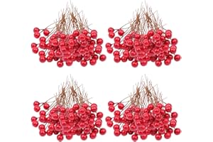 BORISCA 210 Pezzi Bacche di Agrifoglio Natalizio Bacche Artificiali, Bacche Decorative Natalizie, Decorazioni per Ghirlande Natalizie