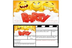 ‎BREITENWERK BREITENWERK 12 Smiley Einladungskarten im Set zum Ausfüllen - coole Emoji Geburtstags-Einladungen für Jungen und Mädchen Kindergeburtstag Party