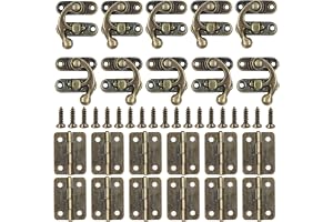 Antik latch-krok, hasp, retrostängning, vänster/höger, hornlås, 10 stycken, antika spärrkrokar, låsning, stängningskrokar + 12 st små förvaringslådor, gångjärn med skruvar, perfekt för trälåda