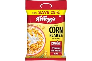 Kellogg's Corn Flakes Original | Power of 5: Energy, Protein, Iron, Calcium, Vitamins B1, B2, B3 & C | Corn Flakes, Breakfast Cereal | Naturally Cholestrol Free,275 Gm