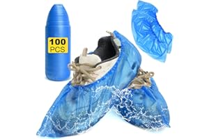 XXXFLOWER 100 Pack Disposable Shoe Covers Portable Strong Waterproof Overshoes with Non-Slip Texture Dust-proof Shoe Protector Covers for Indoor Outdoor，Rain - Blue