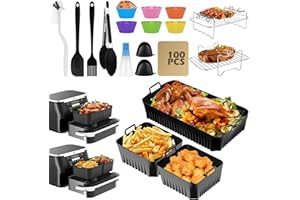 POFIBO Accessoires pour Air Fryer cosori air fryer 10L Ninja 10.4l, Moule Silicone Air Fryer pour airfryer Ninja, Sans BPA, Réutilisable et Approuvé pour Les Aliments (122 Pièces)