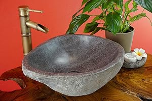 ‎KINAREE Kinaree Naturstein Waschbecken, handgefertigtes Flussstein Aufsatz Waschbecken (40cm)