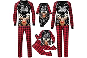 Guotobe Weihnachts Pyjama Familie Set: Warm Couple Set Christmas Schlafanzug Rundhals Weihnachtspyjama Langarm Familien Outfit Set Winter Damen Herren Kinder Hausanzug Weihnachts Matching Pyjamas