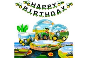 FRUITFUL PARTY Traktor Geburtstag Deko Geschirr,130pcs Traktor Partygeschirr Set-Traktor Geburtstag Teller Becher Tischdecke Banner etc Traktor Geburtstag Supplies