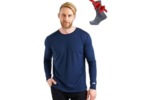 MERINO.TECH Chemise Homme Manches Longues en Laine Mérinos 100% - Merino Haut Thermique Homme, Respirante sous Vetement Thermique Tee Shirt Manche Longue Homme + Chaussettes de randonnée en Laine mérinos
