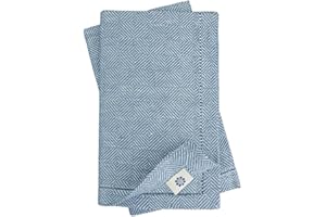 LINEN & COTTON Juego de 4 Servilletas de Tela con Vainica Scandi Diseño Escandinavo - 44 x 44cm (100% Lino) - Azul