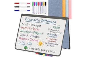 MandA Lavagna Bianca Portatile Magnetica – Lavagna Reutilizzabile con 8 Pennarelli Magnetici, 3 Pennarelli a Doppia Punta e Cancellino – Ideale per Bambini, Casa e Ufficio | Grigio | 2xA5