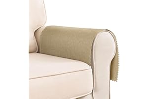 Hokibero Khaki Armchair Cover for Arms Sofa Arm Protector Covers Armrest Slipcover for Recliner Chair Linen Armrest Cover for Living Room Couch Sofa Arm Covers, Set of 2, Scalloped Edge