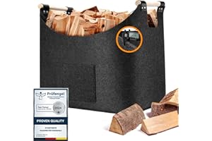 Pizsieat XL 50L Panier Buche, 45x32x38cm Grand Panier a Bois Interieur, 4mm Très épais Gris Feutre Sac a Buches de Bois Avec Amovible Anse pour les Courses, le bois, les Journaux ou le Bois de Chauff