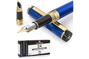 Dryden Designs Fountain Pen - Medium and Fine Nibs | Includes 24 Ink Cartridges and Ink Refill Converter | Calligraphy Pen, Consistent Writing, Smooth Flow - Mysterious Blue