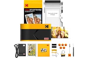KODAK Mini 2 ERA 4PASS Impresora de Fotos Portátil (5,3x8,6cm) (Impresora + Pack de Regalo con 38 Hojas (8 Hojas Iniciales + 30 Hojas), Amarillo)